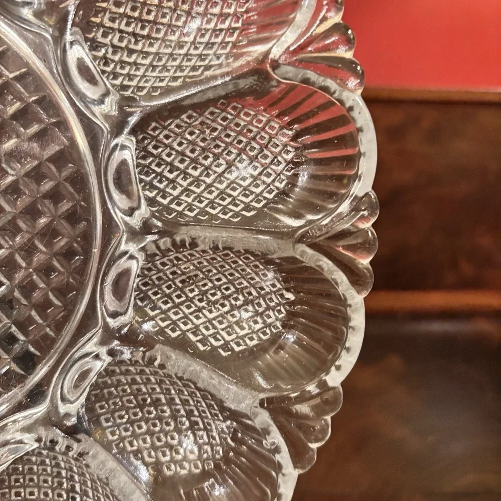 Vintage L.E. Smith Clear Glass Deviled Egg Plate Relish Tray Diamond Point 12